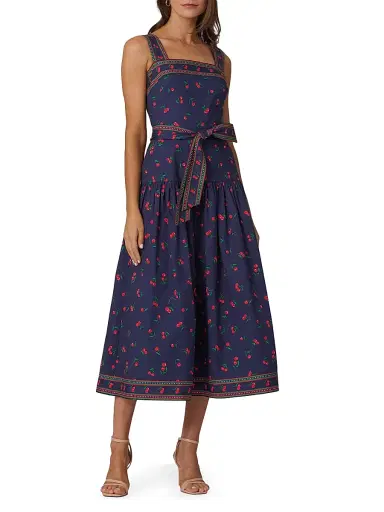 Shoshanna Women's Kora Cherry Print Denim Midi-Dress - Navy Cherry | Thumbnail 2 Shoshanna Women's Kora Cherry Print Denim Midi-Dress - Navy Cherry | Thumbnail 2