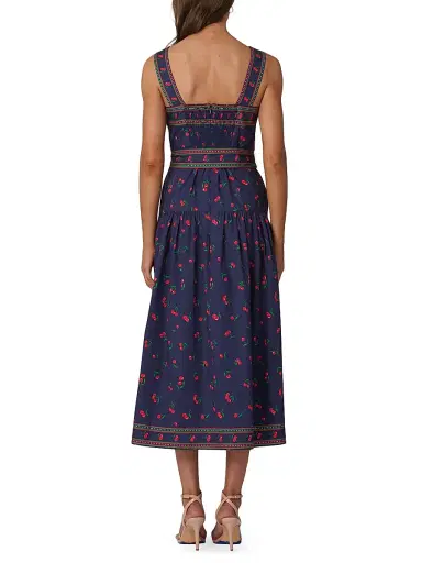 Shoshanna Women's Kora Cherry Print Denim Midi-Dress - Navy Cherry | Thumbnail 3 Shoshanna Women's Kora Cherry Print Denim Midi-Dress - Navy Cherry | Thumbnail 3
