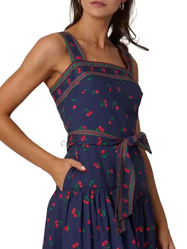 Shoshanna Women's Kora Cherry Print Denim Midi-Dress - Navy Cherry | Thumbnail 4 Shoshanna Women's Kora Cherry Print Denim Midi-Dress - Navy Cherry | Thumbnail 4