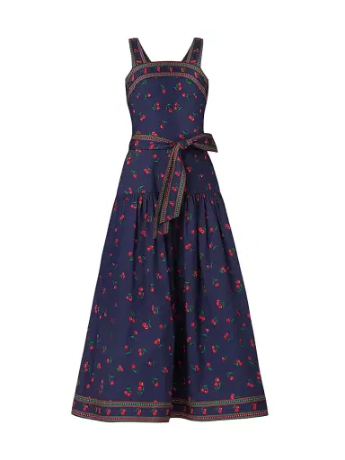 Shoshanna Women's Kora Cherry Print Denim Midi-Dress - Navy Cherry | Thumbnail 1 Shoshanna Women's Kora Cherry Print Denim Midi-Dress - Navy Cherry | Thumbnail 1