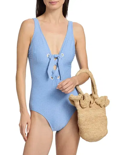 Shoshanna Women's Lace-Up One-Piece Swimsuit - Light Blue | Thumbnail 3 Shoshanna Women's Lace-Up One-Piece Swimsuit - Light Blue | Thumbnail 3
