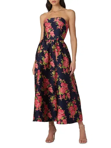 Shoshanna Women's Dana Floral Strapless Maxi Dress - Navy Coral | Thumbnail 2 Shoshanna Women's Dana Floral Strapless Maxi Dress - Navy Coral | Thumbnail 2