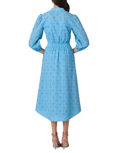 Shoshanna Women's Adele Embroidered Cotton-Linen Midi-Dress - Cyan | Thumbnail 3 Shoshanna Women's Adele Embroidered Cotton-Linen Midi-Dress - Cyan | Thumbnail 3