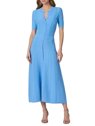 Shoshanna Women's Anne Knitted Button-Front Midi-Dress - Vista Blue Mint | Thumbnail 2 Shoshanna Women's Anne Knitted Button-Front Midi-Dress - Vista Blue Mint | Thumbnail 2