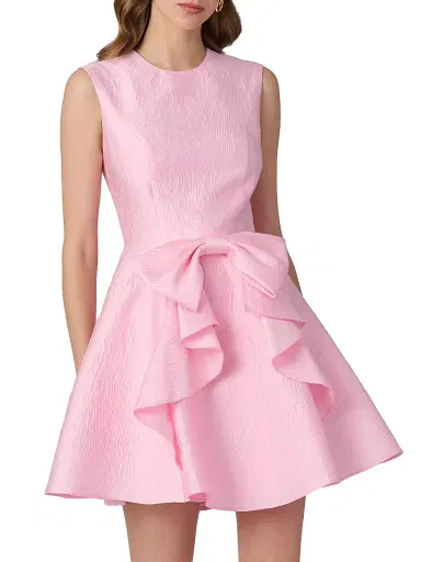 Shoshanna Women's Gabby Wave Jacquard Bow Minidress - Peony | Thumbnail 2 Shoshanna Women's Gabby Wave Jacquard Bow Minidress - Peony | Thumbnail 2