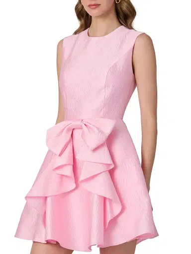 Shoshanna Women's Gabby Wave Jacquard Bow Minidress - Peony | Thumbnail 4 Shoshanna Women's Gabby Wave Jacquard Bow Minidress - Peony | Thumbnail 4