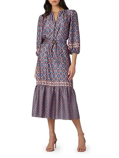 Shoshanna Women's Scout Geometric Tie-Waist Midi-Dress | Thumbnail 2 Shoshanna Women's Scout Geometric Tie-Waist Midi-Dress | Thumbnail 2