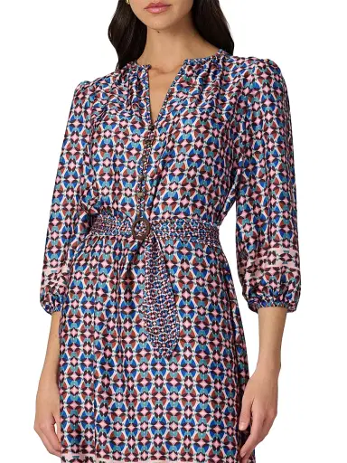 Shoshanna Women's Scout Geometric Tie-Waist Midi-Dress | Thumbnail 4 Shoshanna Women's Scout Geometric Tie-Waist Midi-Dress | Thumbnail 4