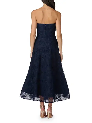 Shoshanna Women's McCall Floral Embroidered Strapless Tea-Length Dress - Navy | Thumbnail 3 Shoshanna Women's McCall Floral Embroidered Strapless Tea-Length Dress - Navy | Thumbnail 3