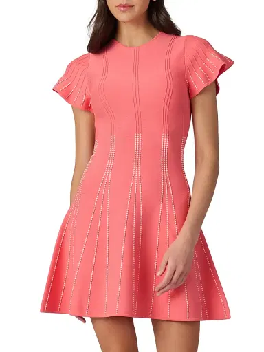 Shoshanna Women's Maddy Rib-Knit A-Line Minidress - Coral White | Thumbnail 2 Shoshanna Women's Maddy Rib-Knit A-Line Minidress - Coral White | Thumbnail 2