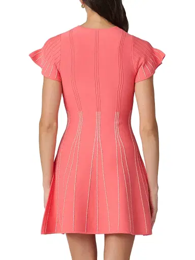 Shoshanna Women's Maddy Rib-Knit A-Line Minidress - Coral White | Thumbnail 3 Shoshanna Women's Maddy Rib-Knit A-Line Minidress - Coral White | Thumbnail 3