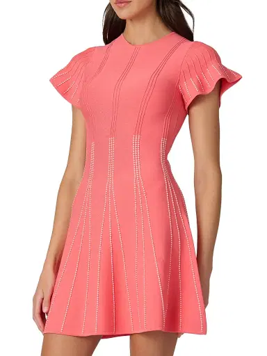 Shoshanna Women's Maddy Rib-Knit A-Line Minidress - Coral White | Thumbnail 4 Shoshanna Women's Maddy Rib-Knit A-Line Minidress - Coral White | Thumbnail 4