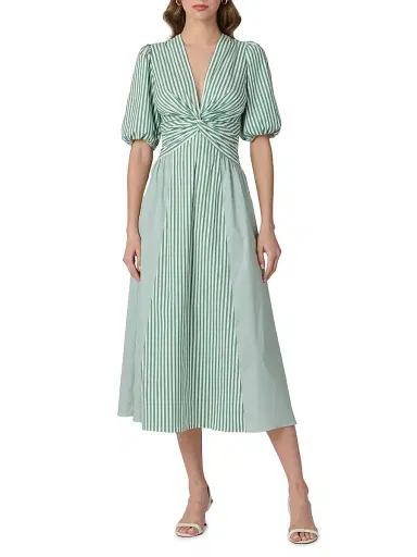 Shoshanna Women's Margaret Striped Cotton A-Line Midi-Dress - Pistachio | Thumbnail 2 Shoshanna Women's Margaret Striped Cotton A-Line Midi-Dress - Pistachio | Thumbnail 2
