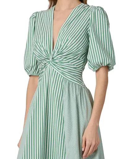 Shoshanna Women's Margaret Striped Cotton A-Line Midi-Dress - Pistachio | Thumbnail 4 Shoshanna Women's Margaret Striped Cotton A-Line Midi-Dress - Pistachio | Thumbnail 4