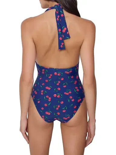 Shoshanna Women's Cherry Print Halterneck One-Piece Swimsuit - Navy Red Green | Thumbnail 3 Shoshanna Women's Cherry Print Halterneck One-Piece Swimsuit - Navy Red Green | Thumbnail 3