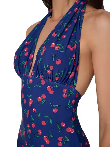 Shoshanna Women's Cherry Print Halterneck One-Piece Swimsuit - Navy Red Green | Thumbnail 4 Shoshanna Women's Cherry Print Halterneck One-Piece Swimsuit - Navy Red Green | Thumbnail 4