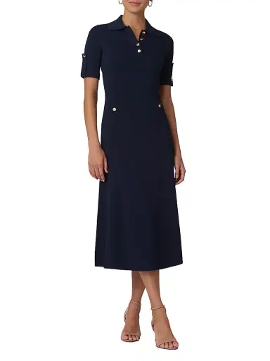 Shoshanna Women's Saylor Compact Knit Midi-Dress - Navy | Thumbnail 2 Shoshanna Women's Saylor Compact Knit Midi-Dress - Navy | Thumbnail 2
