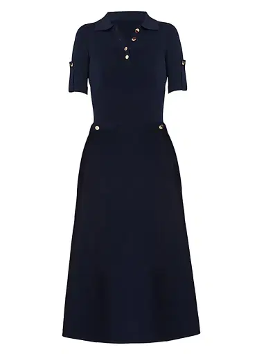 Shoshanna Women's Saylor Compact Knit Midi-Dress - Navy | Thumbnail 1 Shoshanna Women's Saylor Compact Knit Midi-Dress - Navy | Thumbnail 1