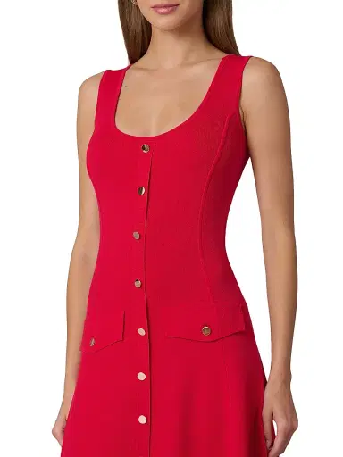 Shoshanna Women's Martha Button-Front Midi-Dress - Cherry | Thumbnail 4 Shoshanna Women's Martha Button-Front Midi-Dress - Cherry | Thumbnail 4