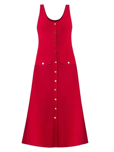 Shoshanna Women's Martha Button-Front Midi-Dress - Cherry | Thumbnail 1 Shoshanna Women's Martha Button-Front Midi-Dress - Cherry | Thumbnail 1