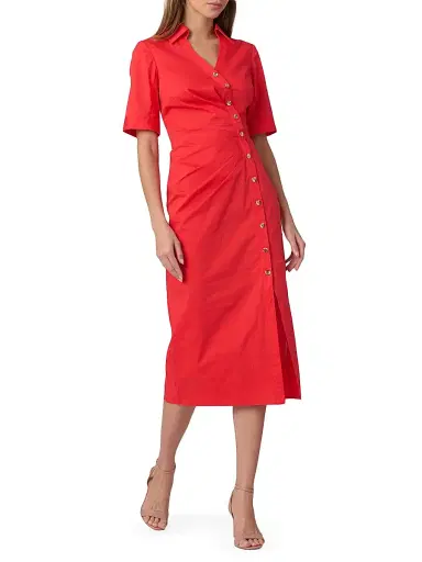 Shoshanna Women's Emmett Stretch Cotton Asymmetric Shirtdress - Tomato | Thumbnail 2 Shoshanna Women's Emmett Stretch Cotton Asymmetric Shirtdress - Tomato | Thumbnail 2