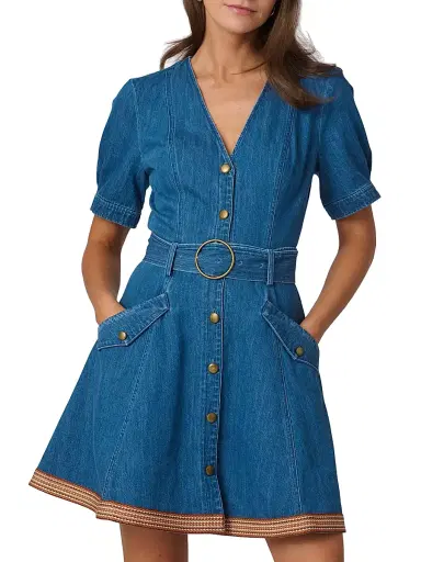 Shoshanna Women's Payton Denim Minidress - Denim Neutral Multi | Thumbnail 2 Shoshanna Women's Payton Denim Minidress - Denim Neutral Multi | Thumbnail 2
