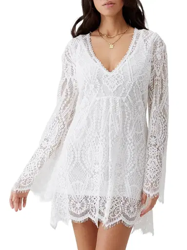 Melissa Odabash Women's Elizabeth Lace Tunic Minidress - White | Thumbnail 2 Melissa Odabash Women's Elizabeth Lace Tunic Minidress - White | Thumbnail 2