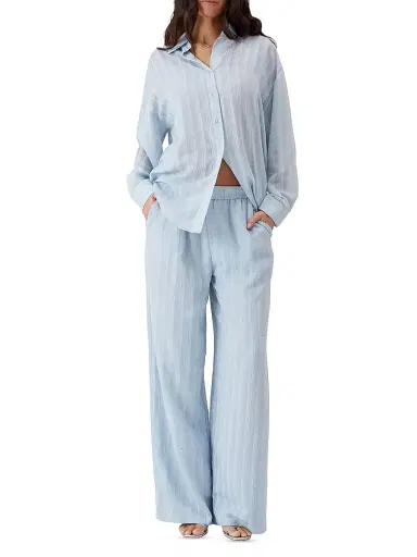Melissa Odabash Women's Trisha Embellished Stripe Wide-Leg Pants - Pale Blue | Thumbnail 2 Melissa Odabash Women's Trisha Embellished Stripe Wide-Leg Pants - Pale Blue | Thumbnail 2
