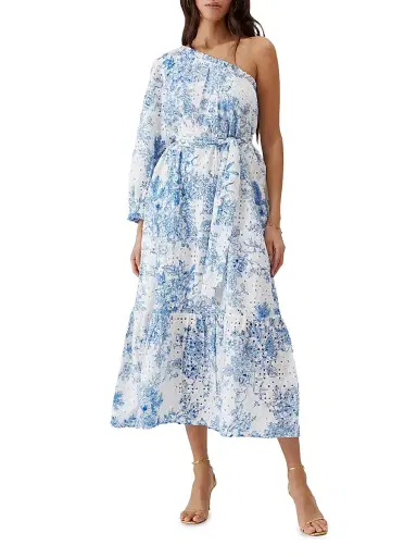 Melissa Odabash Women's Autumn Eyelet Toile One-Shoulder Midi-Dress - Coastal Navy | Thumbnail 2 Melissa Odabash Women's Autumn Eyelet Toile One-Shoulder Midi-Dress - Coastal Navy | Thumbnail 2