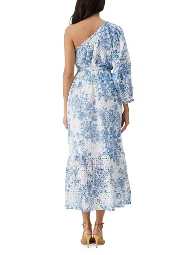 Melissa Odabash Women's Autumn Eyelet Toile One-Shoulder Midi-Dress - Coastal Navy | Thumbnail 3 Melissa Odabash Women's Autumn Eyelet Toile One-Shoulder Midi-Dress - Coastal Navy | Thumbnail 3