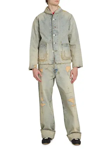 KENZO Men's Distressed Denim Shawl Chore Jacket | Thumbnail 2 KENZO Men's Distressed Denim Shawl Chore Jacket | Thumbnail 2