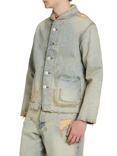 KENZO Men's Distressed Denim Shawl Chore Jacket | Thumbnail 4 KENZO Men's Distressed Denim Shawl Chore Jacket | Thumbnail 4