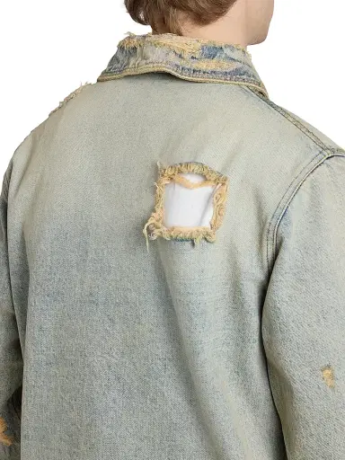KENZO Men's Distressed Denim Shawl Chore Jacket | Thumbnail 6 KENZO Men's Distressed Denim Shawl Chore Jacket | Thumbnail 6