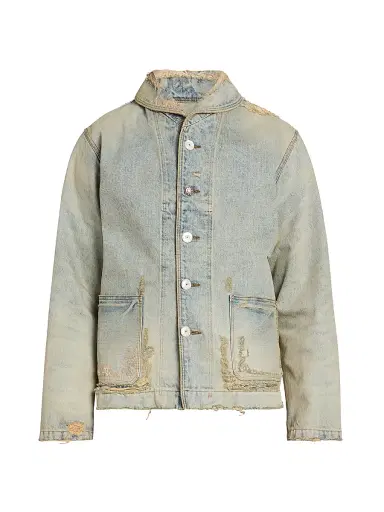 KENZO Men's Distressed Denim Shawl Chore Jacket | Thumbnail 1 KENZO Men's Distressed Denim Shawl Chore Jacket | Thumbnail 1