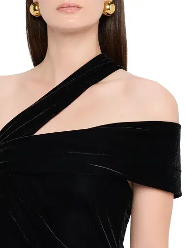 Reiss Women's Dalia Velvet Asymmetric Midi-Dress - Black | Thumbnail 5 Reiss Women's Dalia Velvet Asymmetric Midi-Dress - Black | Thumbnail 5