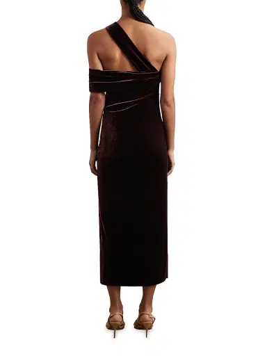 Reiss Women's Dalia Asymmetric-Neck Velvet Midi-Dress - Burgundy | Thumbnail 4 Reiss Women's Dalia Asymmetric-Neck Velvet Midi-Dress - Burgundy | Thumbnail 4