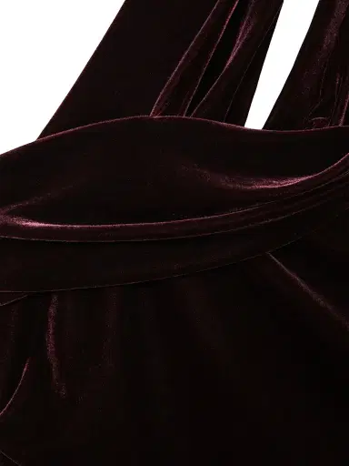 Reiss Women's Dalia Asymmetric-Neck Velvet Midi-Dress - Burgundy | Thumbnail 5 Reiss Women's Dalia Asymmetric-Neck Velvet Midi-Dress - Burgundy | Thumbnail 5