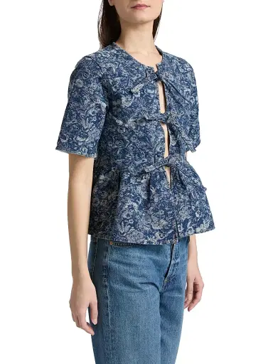 Ganni Women's Tapestry Denim Peplum Blouse | Thumbnail 4 Ganni Women's Tapestry Denim Peplum Blouse | Thumbnail 4
