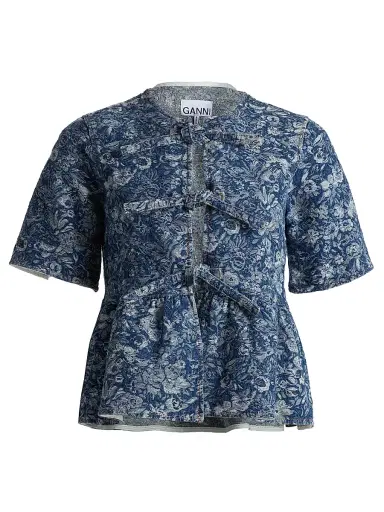 Ganni Women's Tapestry Denim Peplum Blouse | Thumbnail 1 Ganni Women's Tapestry Denim Peplum Blouse | Thumbnail 1