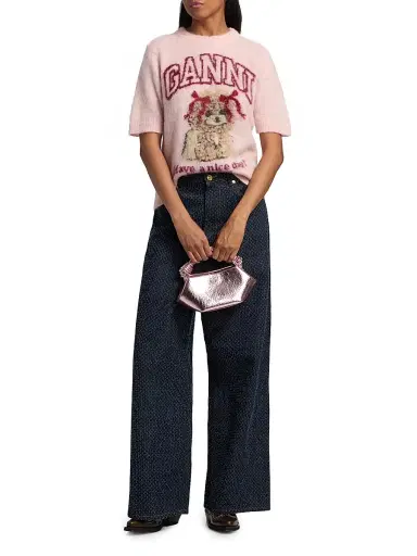 Ganni Women's Brushed Alpaca Graphic T-Shirt - Chalk Pink | Thumbnail 2 Ganni Women's Brushed Alpaca Graphic T-Shirt - Chalk Pink | Thumbnail 2