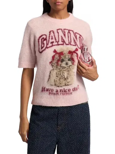 Ganni Women's Brushed Alpaca Graphic T-Shirt - Chalk Pink | Thumbnail 3 Ganni Women's Brushed Alpaca Graphic T-Shirt - Chalk Pink | Thumbnail 3