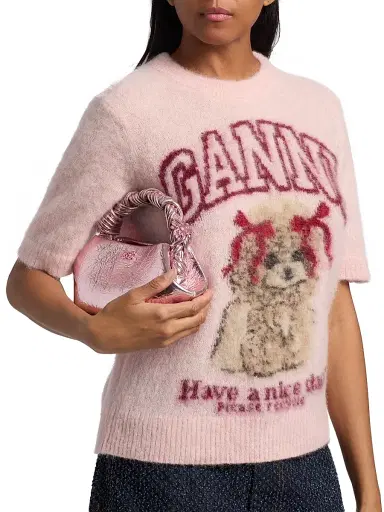 Ganni Women's Brushed Alpaca Graphic T-Shirt - Chalk Pink | Thumbnail 6 Ganni Women's Brushed Alpaca Graphic T-Shirt - Chalk Pink | Thumbnail 6