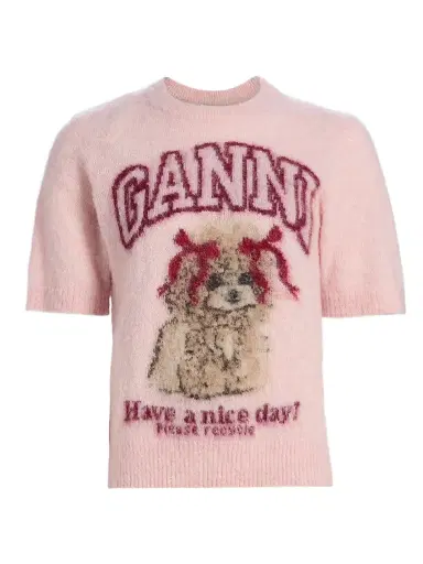 Ganni Women's Brushed Alpaca Graphic T-Shirt - Chalk Pink | Thumbnail 1 Ganni Women's Brushed Alpaca Graphic T-Shirt - Chalk Pink | Thumbnail 1