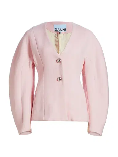 Ganni Women's Peacoat Wool Fitted Blazer - Ballerina | Thumbnail 1 Ganni Women's Peacoat Wool Fitted Blazer - Ballerina | Thumbnail 1