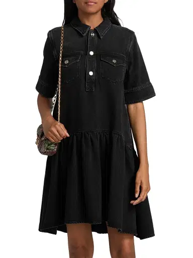 Ganni Women's Denim Mini-Shirtdress - Black Washed | Thumbnail 3 Ganni Women's Denim Mini-Shirtdress - Black Washed | Thumbnail 3