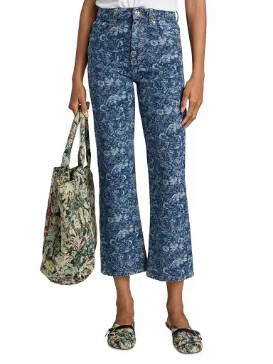 Ganni Women's Betzy Tapestry Floral Crop Jeans - Mid Blue Stone | Thumbnail 3 Ganni Women's Betzy Tapestry Floral Crop Jeans - Mid Blue Stone | Thumbnail 3