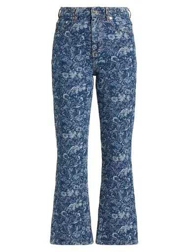 Ganni Women's Betzy Tapestry Floral Crop Jeans - Mid Blue Stone | Thumbnail 1 Ganni Women's Betzy Tapestry Floral Crop Jeans - Mid Blue Stone | Thumbnail 1