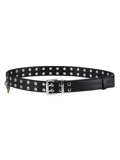 Ganni Women's Double Eyelet Leather Belt - Black | Thumbnail 1 Ganni Women's Double Eyelet Leather Belt - Black | Thumbnail 1