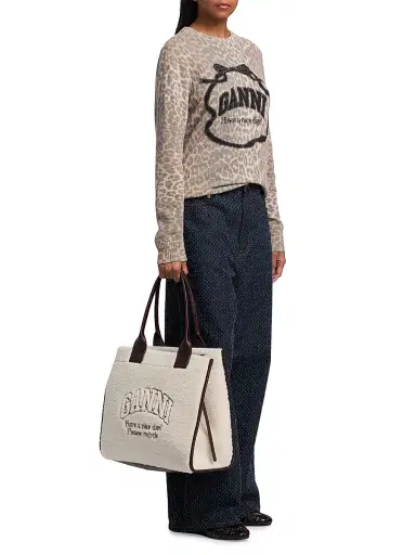Ganni Women's Faux-Shearling Shopper Tote Bag - Egret | Thumbnail 2 Ganni Women's Faux-Shearling Shopper Tote Bag - Egret | Thumbnail 2