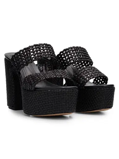 Schutz Women's Aberdeen 100MM Leather & Raffia Platform Sandals - Black | Thumbnail 2 Schutz Women's Aberdeen 100MM Leather & Raffia Platform Sandals - Black | Thumbnail 2
